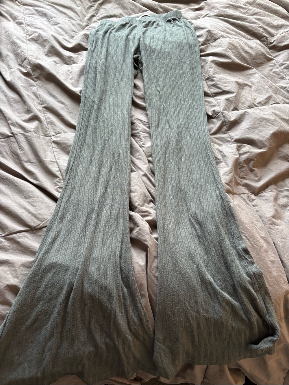 Amable Olive Ribbed Knit Waistband Pants - Soft Olive Green
